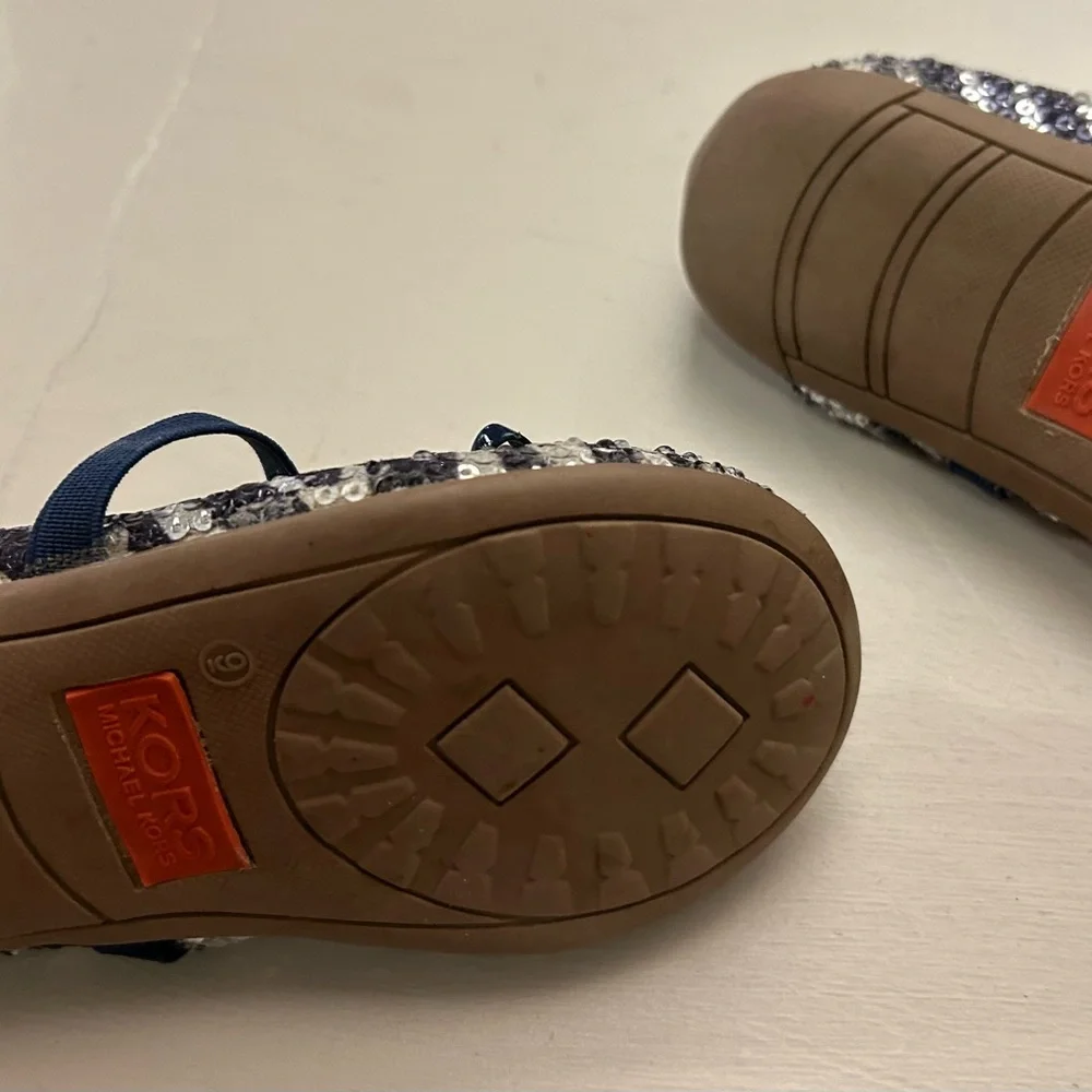KORS Michael Kors Kids Navy and Silver Sequin Flats 9
